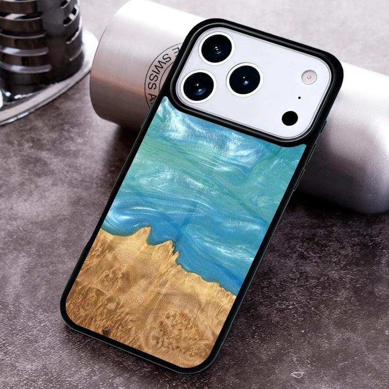 Luxury Wood Resin Protective Phone Case for iPhone 17 16 15 Pro Max Air 14 13 12 11 Plus Shockproof Capa Cover