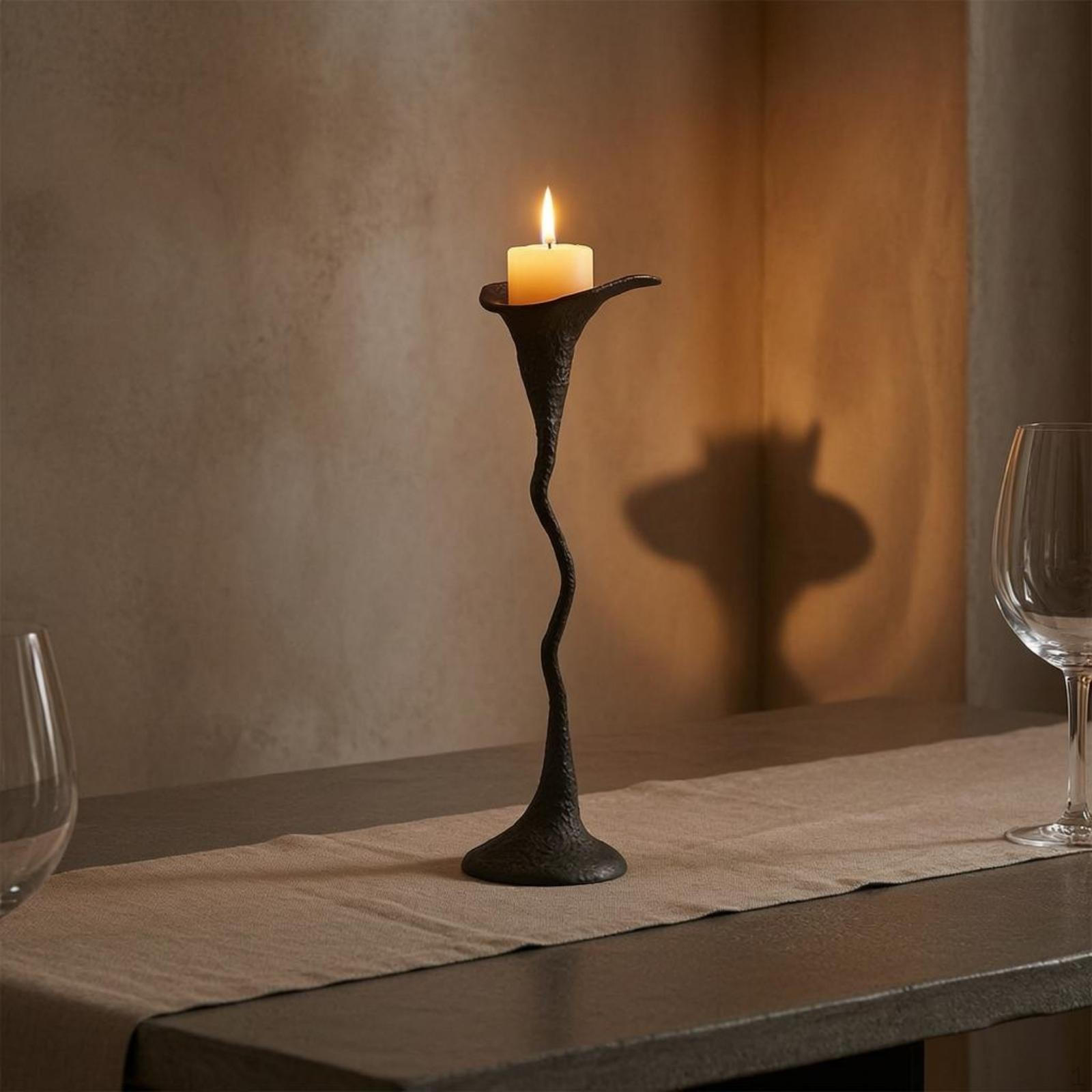 Geometric Metal Candle Holder Modern Spiraled rod Candlestick Sculptural Trumpet for