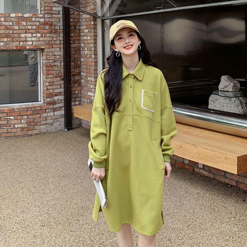 Damen Frühling 2023 Pulloverkleid mit Polokragen - Lässig, Übergrößenmode, Langärmliger Stil