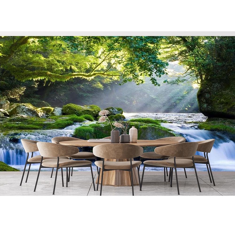 3D-Wald-Tapete, Wasserfall-Landschaft, Wandbild, Wohnzimmer, Fernseher, Sofa, Schlafzimmer, Tapeten, Heimdekoration