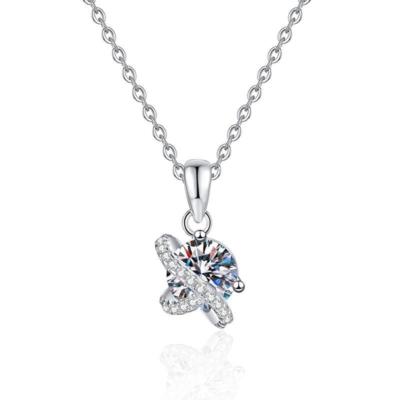 D Color Moissanite Pendant Necklace Star Crown Clavicle Chain Women