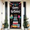 Birthday Door Cover Banner Colorful Cake Balloon Banner Party Decoration Hanging Backdrop for Kids Adults Birthday Celebration Entrance Photography