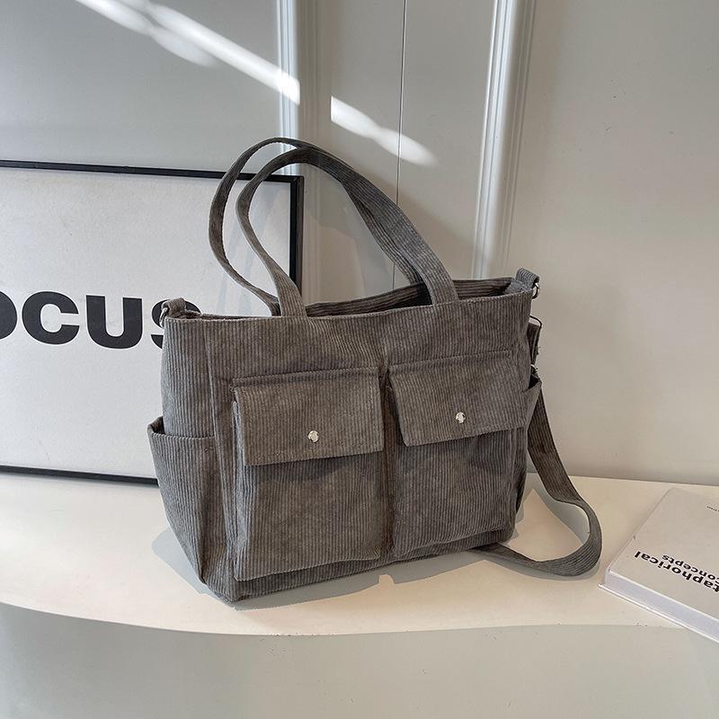 Women's Large Capacity Corduroy Tote Bag - Versatile Crossbody and Shoulder Bag for Autumn/Winter 2024