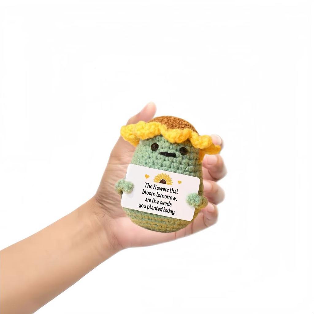 Zabawna Szydełkowa Emocjonalna Podpora Słonecznikowa Lalka Ziemniaczana z Kartą Ozdoba Ręcznie Robiona Dziana Słonecznikowa Lalka Ziemniaczana Dekoracja Domu