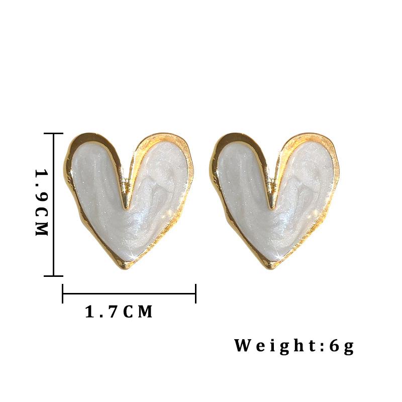 Glitter Enamel Oil Heart Stud Earrings for Women Girls New Fashion Party Golden Color Love Earrings Cute Romantic Zircon Gift