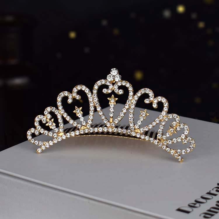 Gold Crown Rhinestone & Pearl Hair Comb for Children - Princess Bridal Accessory