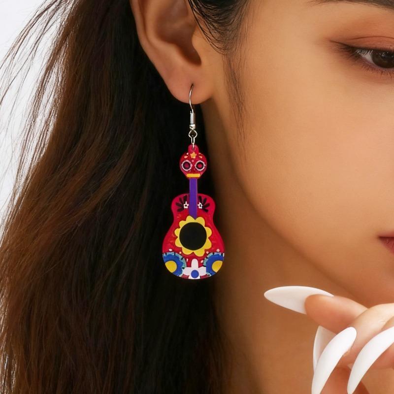 A Pair of Pink Personalized Electric Guitar Fashion Earrings, Niche Personalized Fashion and Literary High-end Women's Earrings