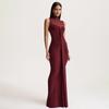 Elegant High Neck Sleeveless Slim Fit Long Dress with Mesh Splice and Ruffles for Women - Spring/Summer 2026 Collection