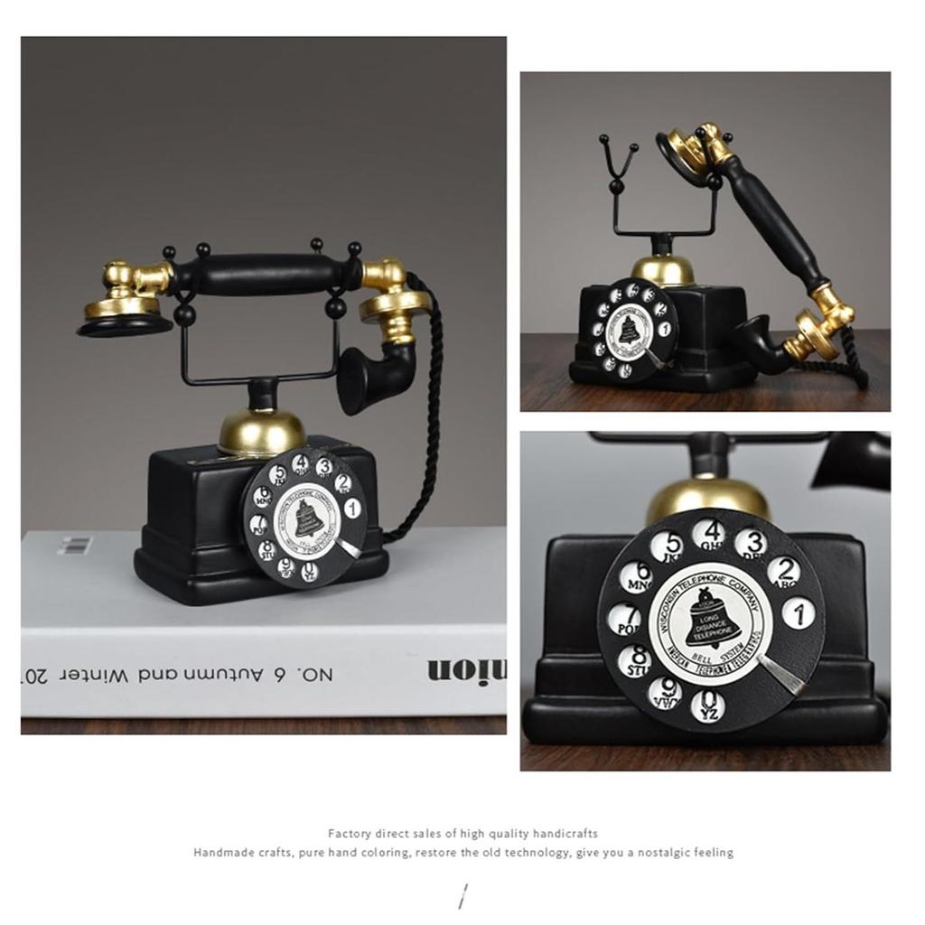 Resin Vintage Rotary Decorative Telephone for Home Living Room, Black and Gold, Decorative Desk Phone