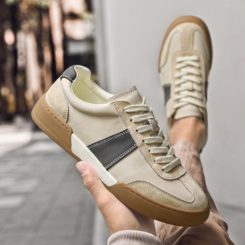 Echtes Leder Herren Freizeitschuhe Neue Schnürschuhe Vulkanisierte Schuhe Dicke Sohle Schlichte Herren Skateboard Schuhe Persönlichkeit Sneaker