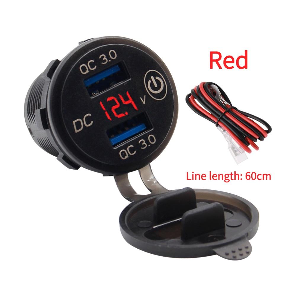 Waterproof Quick Charger QC3.0 Dual USB Car Charger with Switch Button LED Voltage Display for 12V/24V Cars Boats Motorcycle