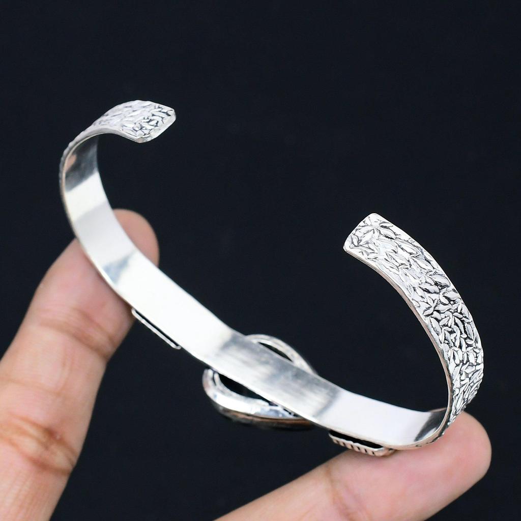 Vente de Pâques Argent Sterling 925 Poire Agate Fumé Naturelle Artisan Manchette Tendance