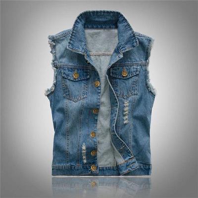 Gilet di Jeans Strappato Slim Fit Stile Coreano da Uomo - Senza Maniche Top Primavera/Estate/Autunno
