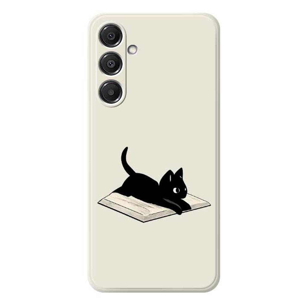 

For Samsung Galaxy A16 5G/4G Case Book and Cat Pattern Printing Straight Edge TPU Phone Back Cover Beige