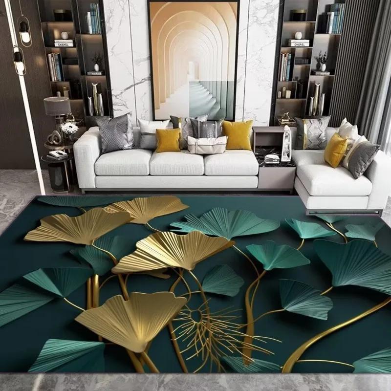 Senior Green Golden Rug Living Room Large Size Bedroom Carpet Household Decoration Non-slip Machine Washable Parlor Foot Mat