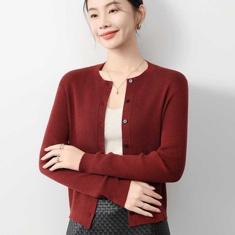 

Осенний женский вязаный свитер с круглым вырезом, кардиган, свитер XXL красный