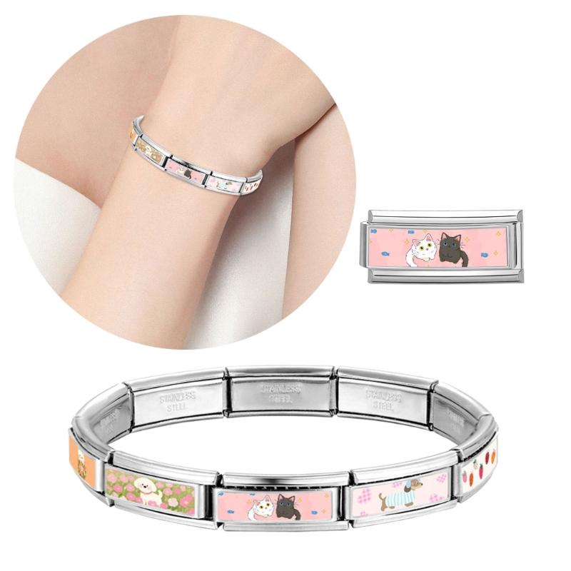 Photo Italian Modular Bracelet Band Link Connector Stainless Steel Texture Jewelry Accessories Suitable for Enthusiasts