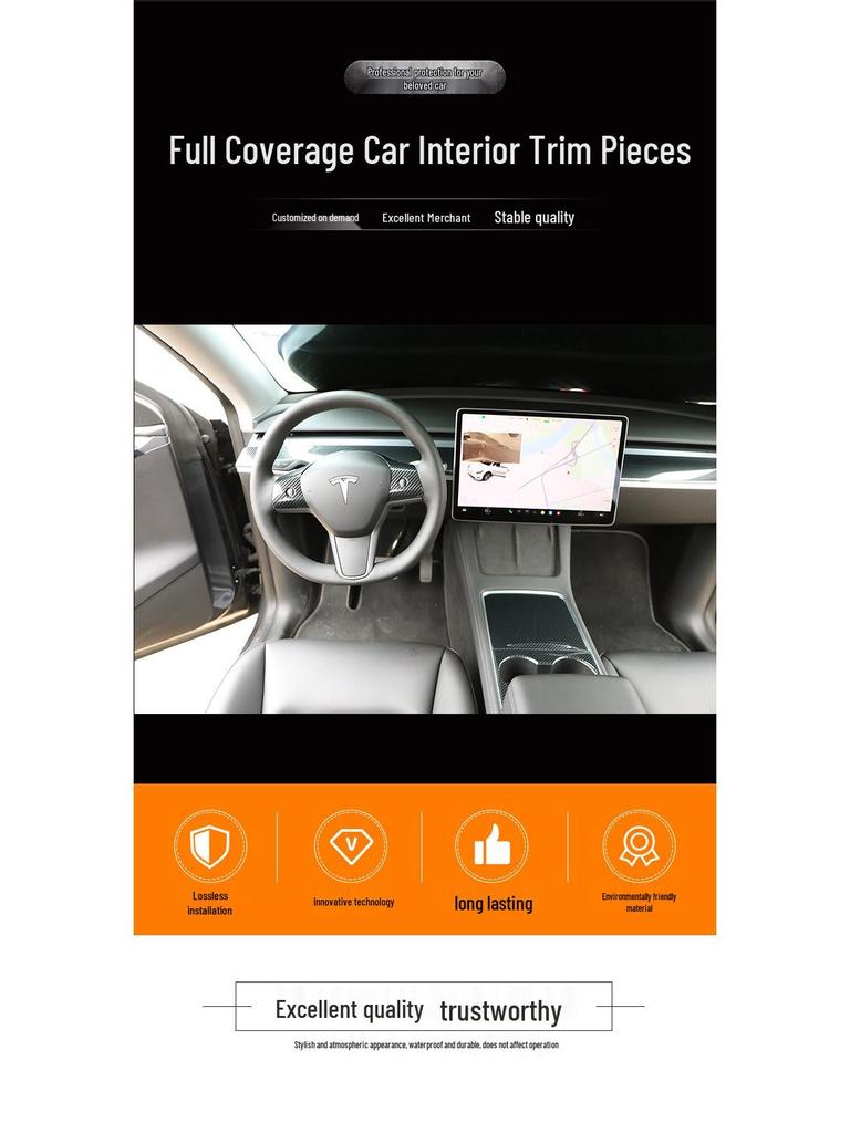 Carbon Fiber Interior for 2021-2023 Tesla Model 3/Y Steering Wheel & Console