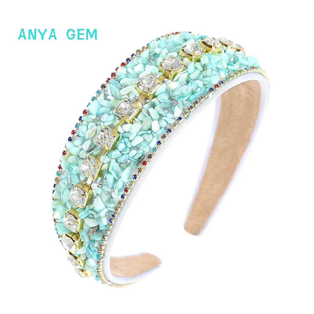 Bentiță Lățime cu Strassuri Turcoaz Sfărâmat Stil European & American – Accesorii de Păr Versatile High-End pentru Femei pentru Toamnă & Iarnă