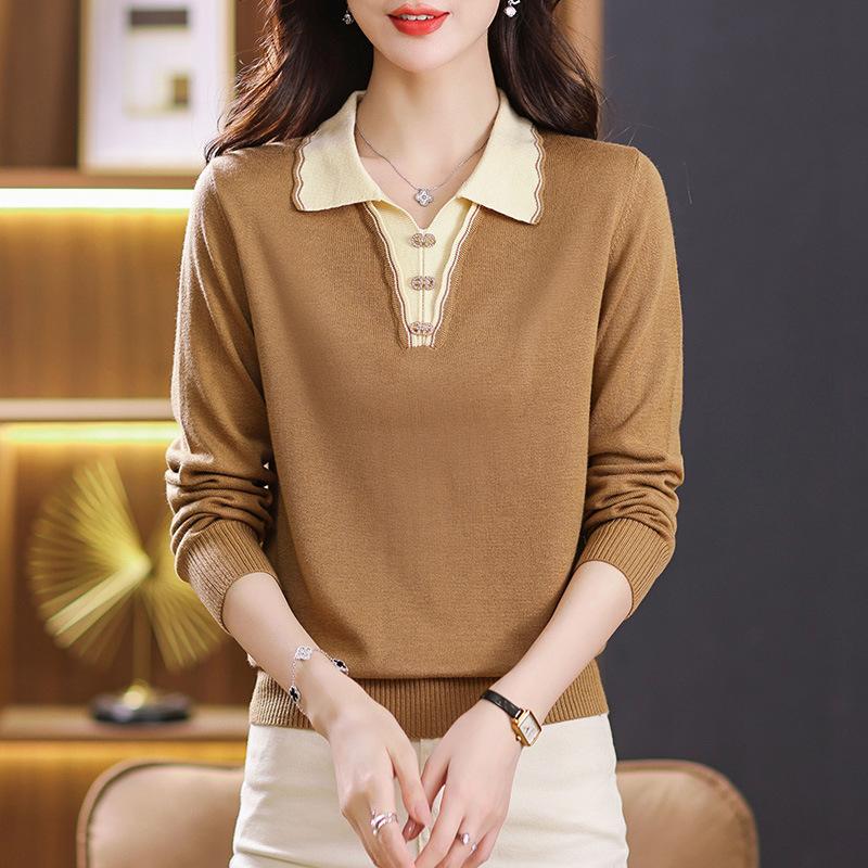 

Long Sleeve Knitted Top Fashion Bottom Shirt Spring New Women s Clothing Lapel Sweater average size верблюд