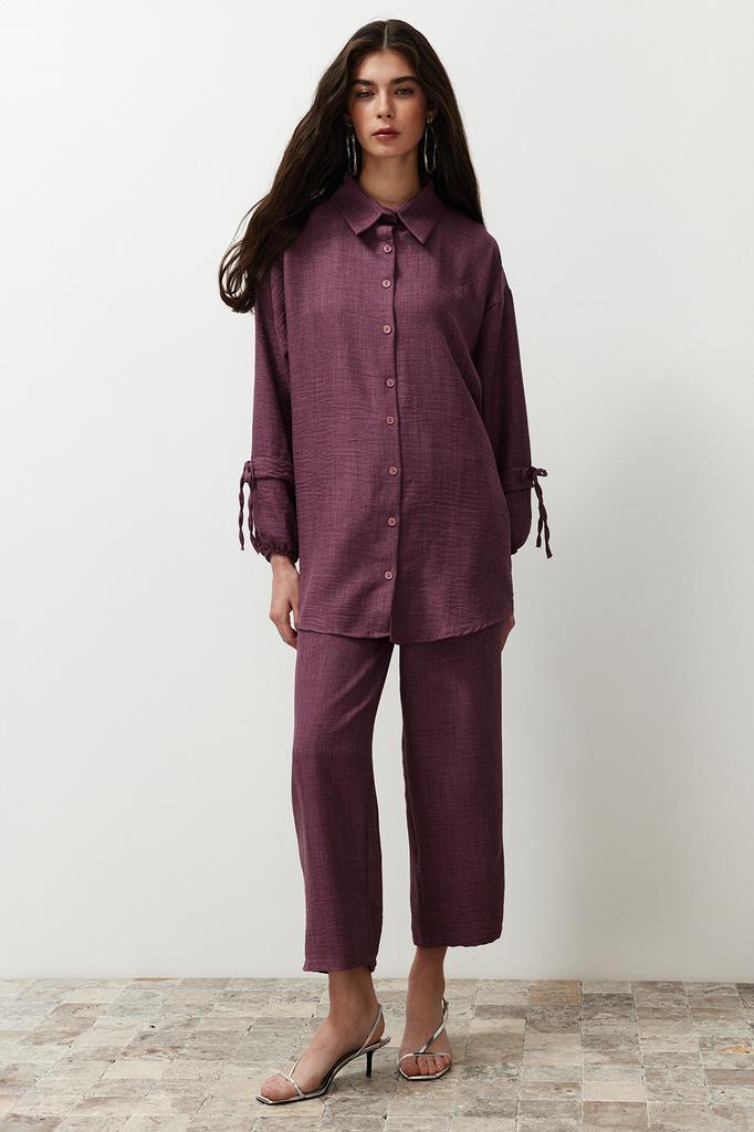 Women's Fashion New Hijab Bottom-Top Set Stone Linen Look Woven Bottom-Top Set