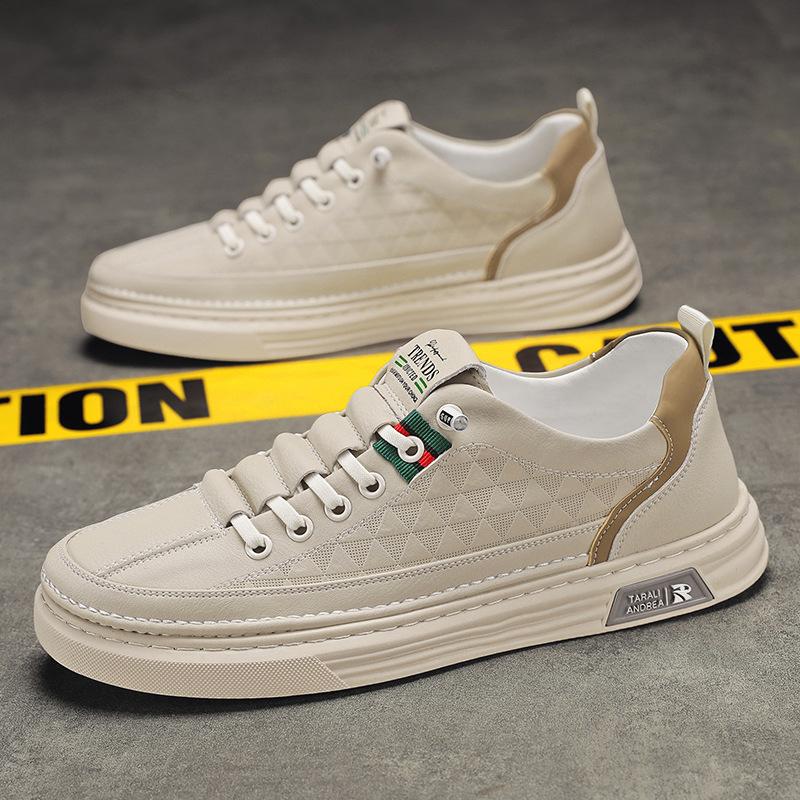 

Весна Лето Мужские Дышащие Мягкая Кожа Повседневные Белые Туфли Спортивный Дизайн 39 бежевый