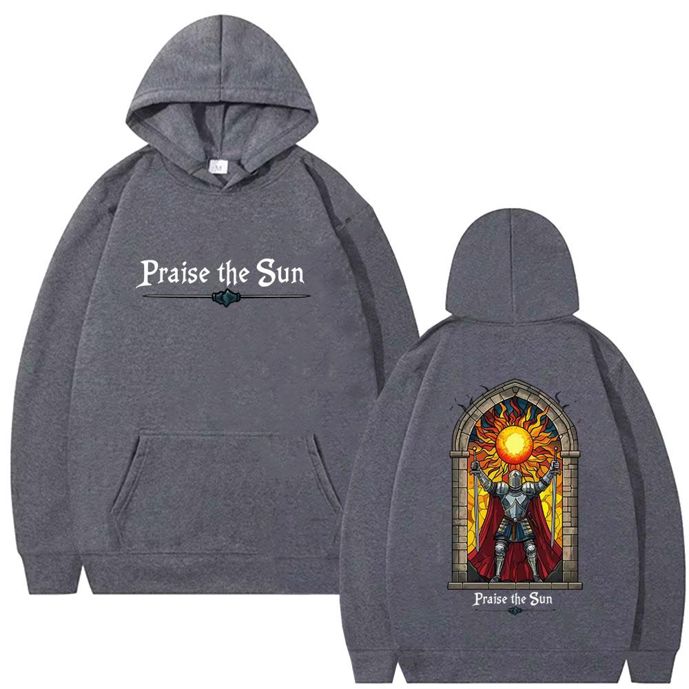 Game Dark Souls Praise The Sun Graphic Hoodie Men Women Vintage Gothic Rock Hooded Sweatshirt Unisex Casual Oversized Hoodies
