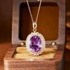Large Amethyst & Citrine Pendant Necklace for Women, S925 Silver Clavicle Chain, Colored Gem Jewelry
