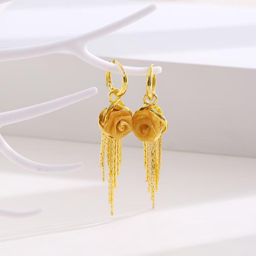 

2025 High-End Women s Luxury Golden Rose Tassel Earrings золотистый