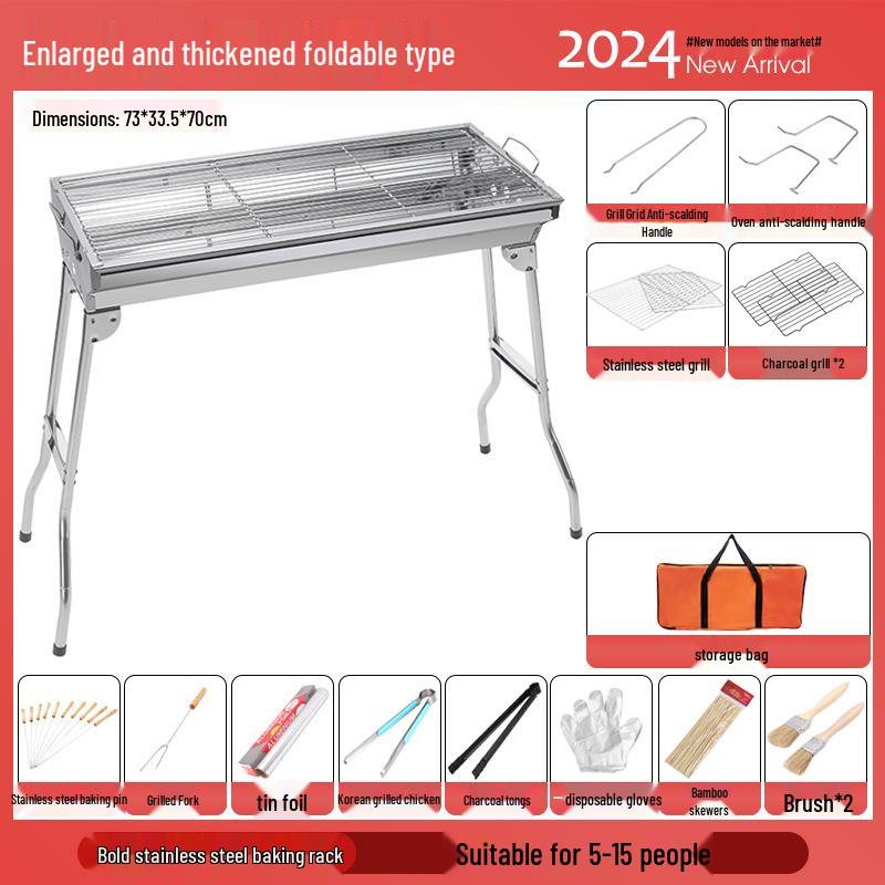 Large Portable Stainless Steel Charcoal BBQ Grill - Outdoor Folding Patio Oven