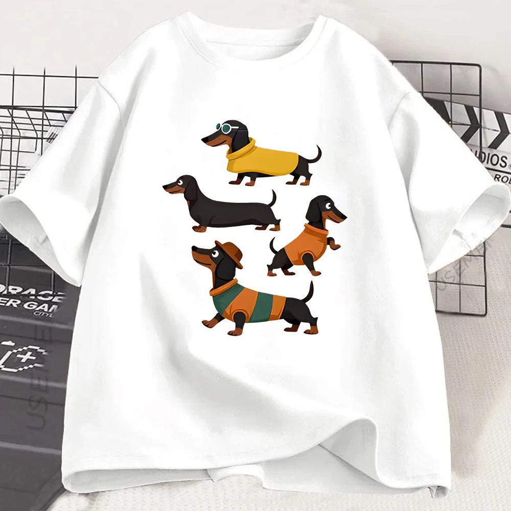 Süßes Dackel Hund Grafik T-Shirt Kawaii Würstchenhund Druck Tee Sommer Kurzarm Lässiges Mode Top für Unisex Mädchen Kinder