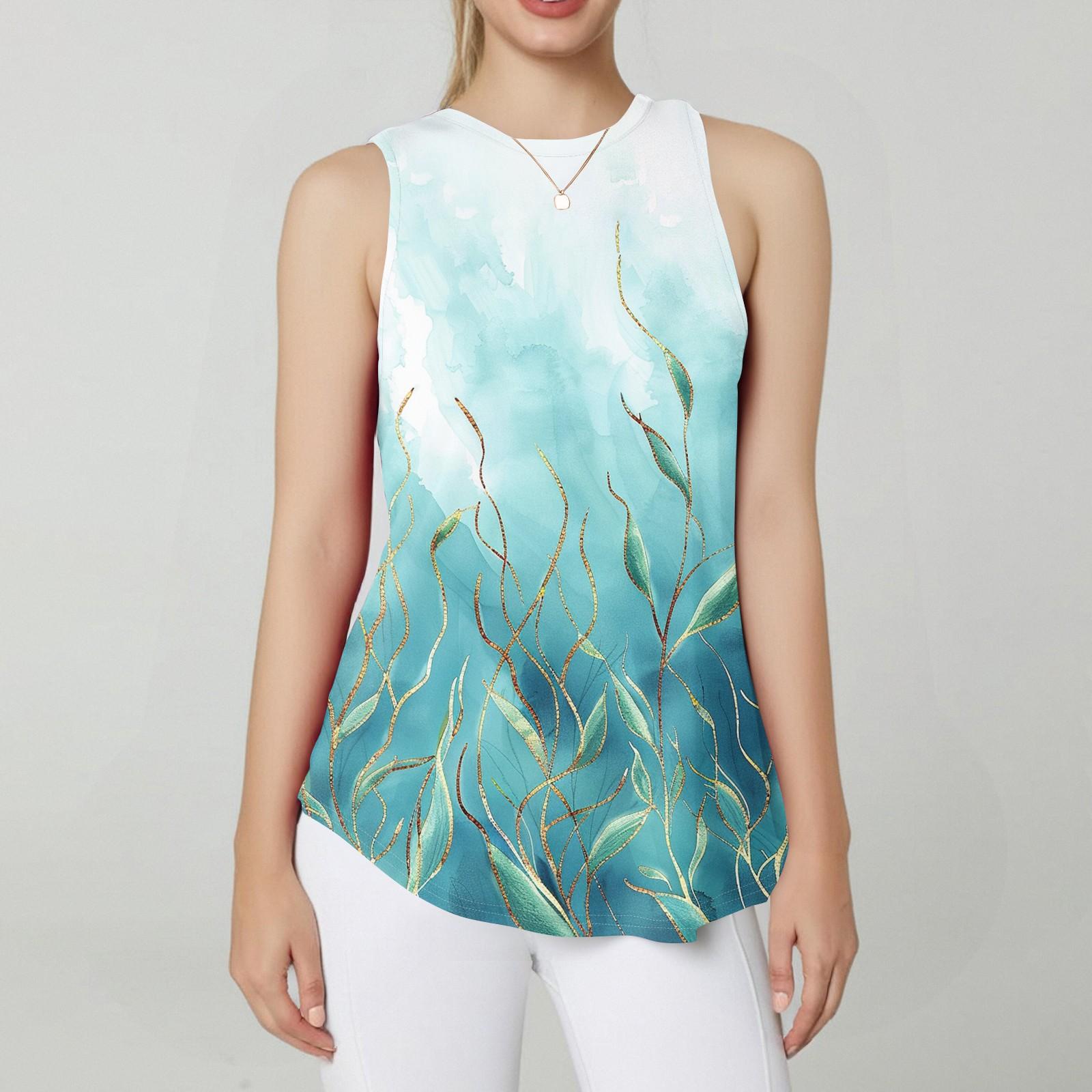 

Женская мода повседневный безрукавка жилет винтажный принт круглый вырез без рукавов топ M