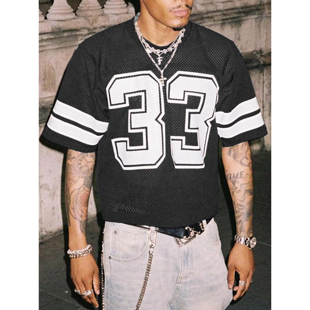 NO.33 Jersey Shirts Mesh Number Graphic Crew Neck Short Sleeve Streetwear Tee Tops