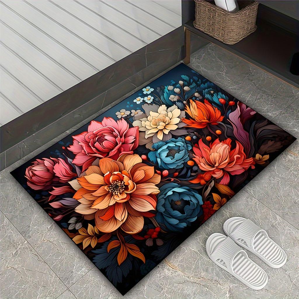 Colorful Peony Pattern Carpet, Non-slip Soft and Comfortable, Elegant and Generous, Bedside Mat, Decorate Beautiful Room
