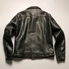 Vegetable tanned oil wax cowhide leather jacket men's retro lapel locomotive replica denim leather jacket