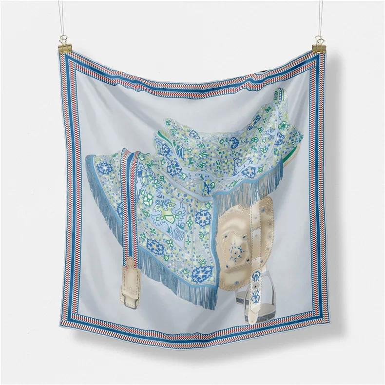 Luxury Horse Print Silk Square Scarf Women Spring Neck Tie Shawl Wraps Female Hair Hand Wrist Headkercheif Hijab Bandana