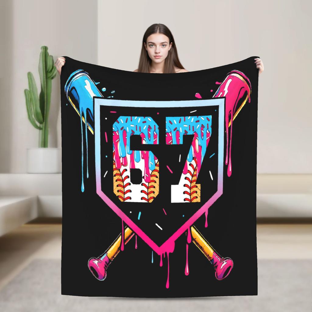 67 Ice Cream Drip Baseball Number 67 Player 67Th Birthday Plush Blankets Child Flannel Bedding Throws For Couch Chair Soft Warm