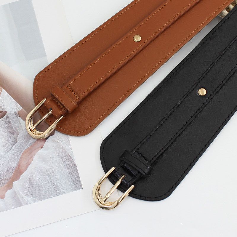 1Pc Wide Belt Women's Pin Buckle Decorative Dress Elastic PU Piece Elastic Waist Seal European and American Retro Fashion Waist Seal Women