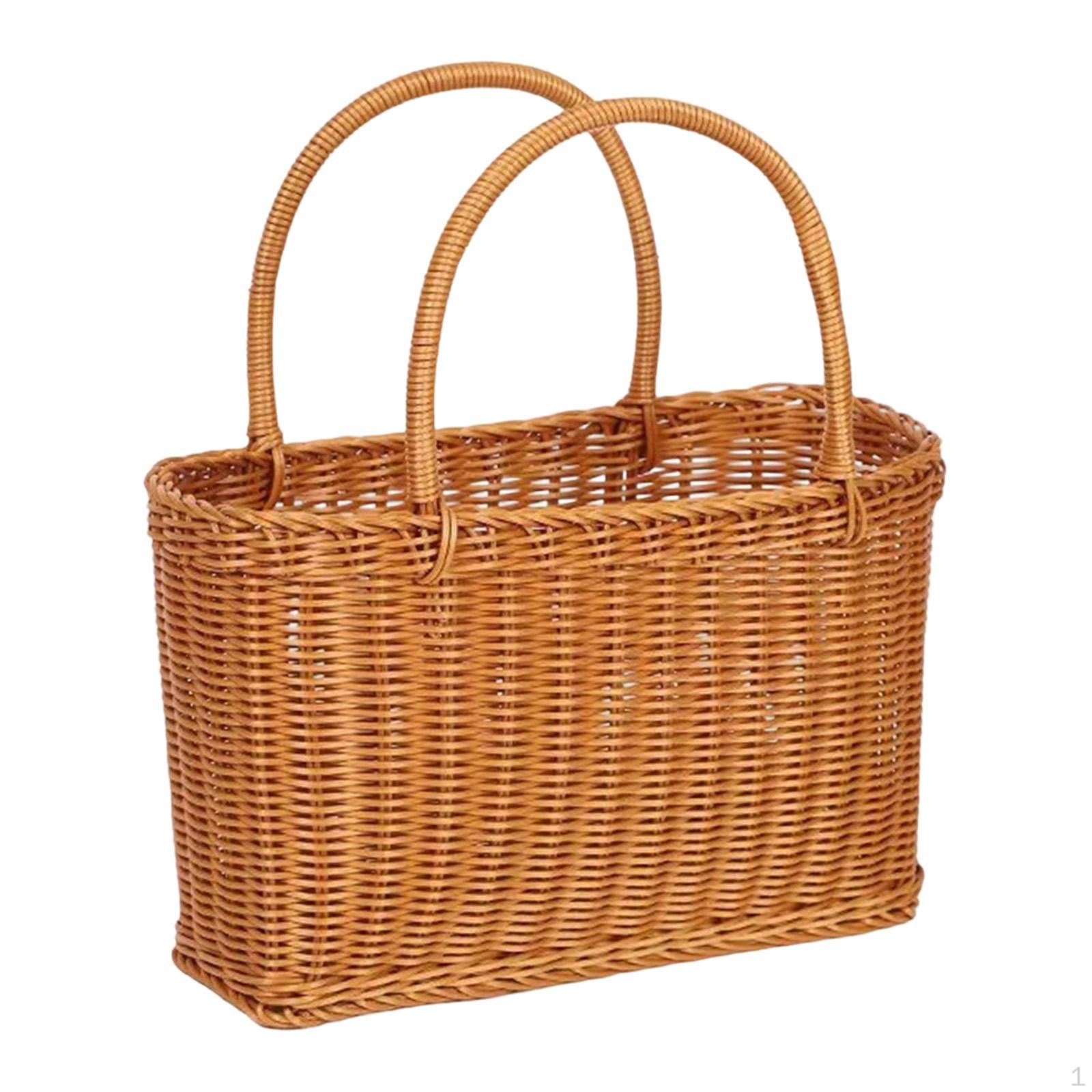 

Hand Woven Basket Imitation Rattan Reusable Home Use Empty Picnic with Double Handles for 32cmx15cmx20cm