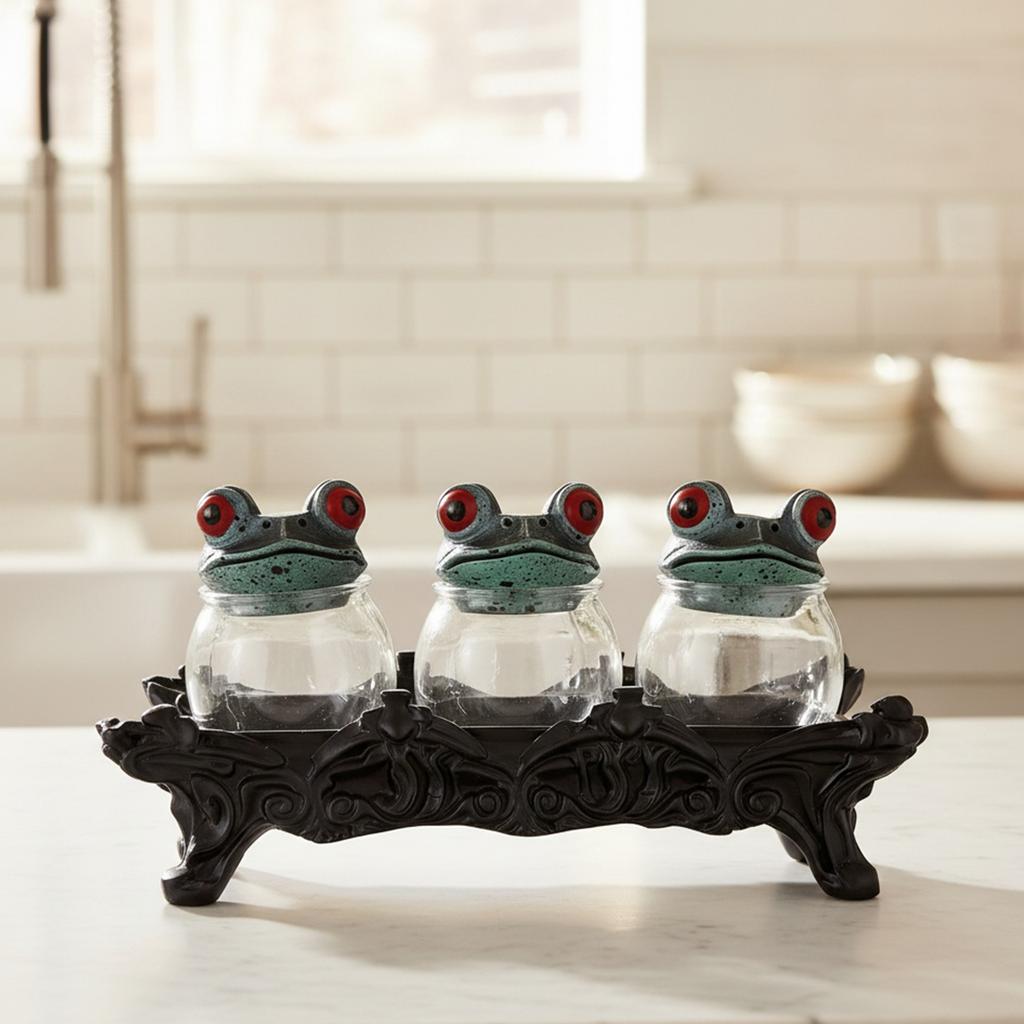 3 Piece Frog Spice Jar Set Clear Seasoning Jars Empty Spice Containers for Salt Pepper Spices Tea Leaves