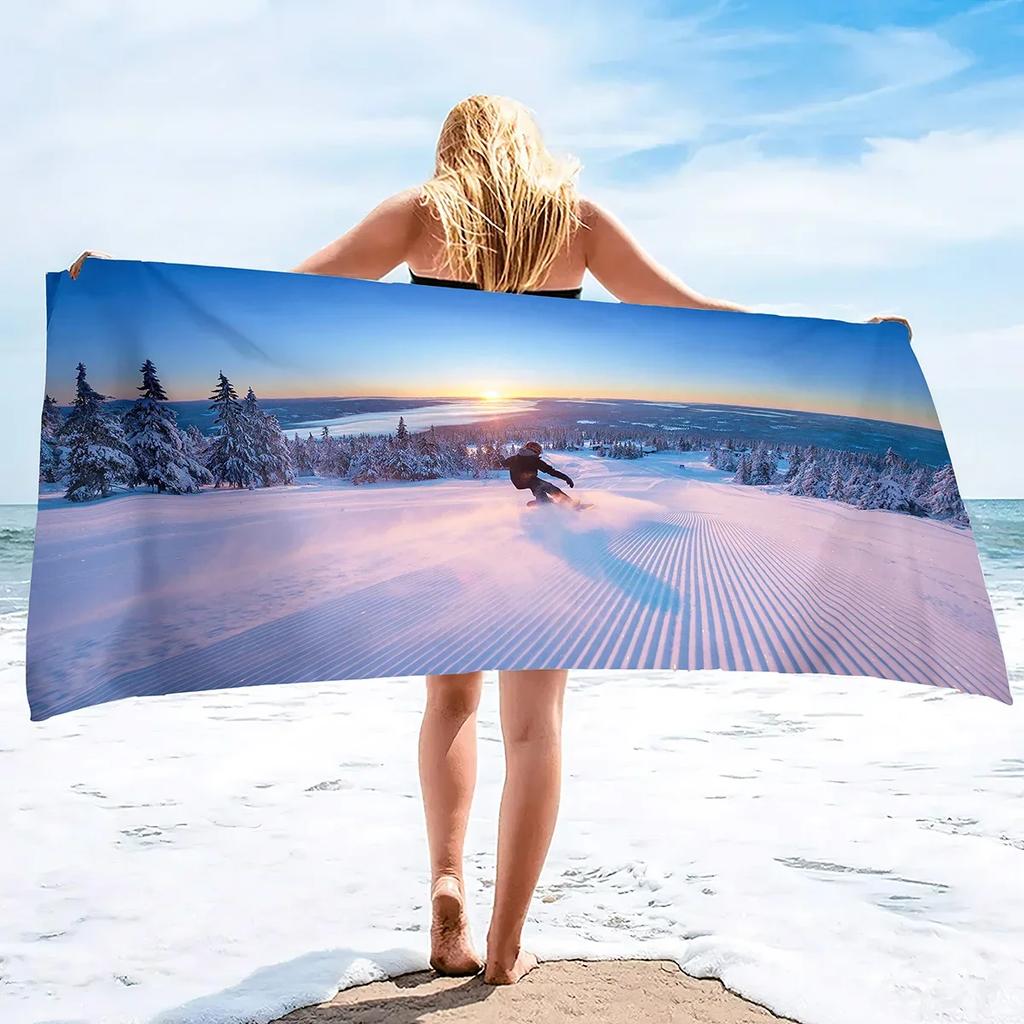 Beach Towel, Ski Print Beach Towel Oversized,Sand Free Microfiber Beach Towel Lightweight,Super Absorbent Pool Towels for Adults