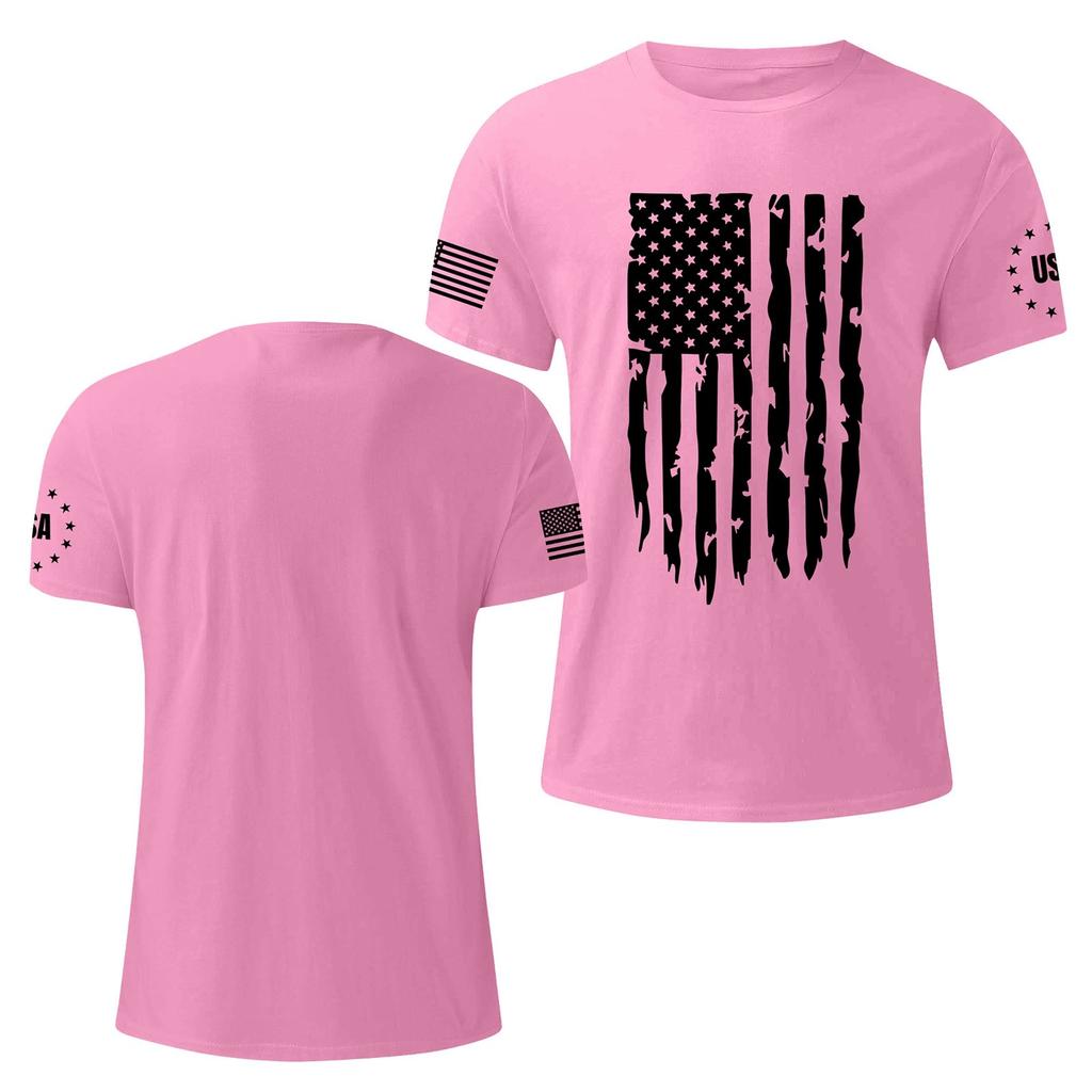 Menns moteriktige avslappede Independence Day trykte t-skjorte med rund hals og korte ermer