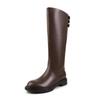 Versatile medium heel large size women's boots leather knight boots comfortable thick-soled cowhide tall boots autumn and winter round head lea