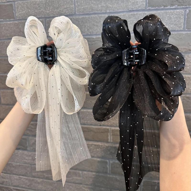 Vintage Mesh Bow Hair Claw 1Pcs Sparkle Rhinestone Design Clip for Women Elegant Birthday Parties