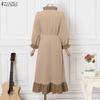 ZANZEA Women Casual Round Neck Loose Long Sleeve Splice Dress