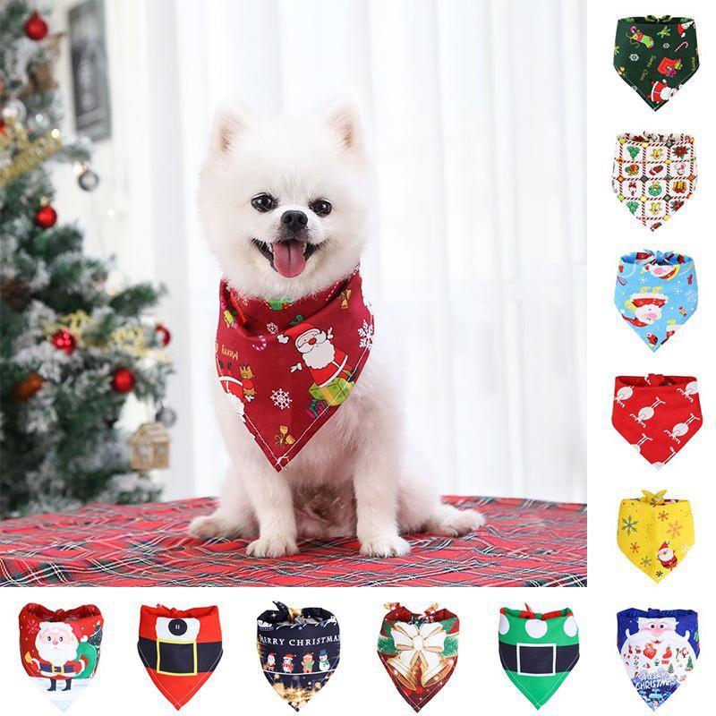 Charming Christmas Dog Bandana Reversible Triangle Bibs Scarf For Large Pets