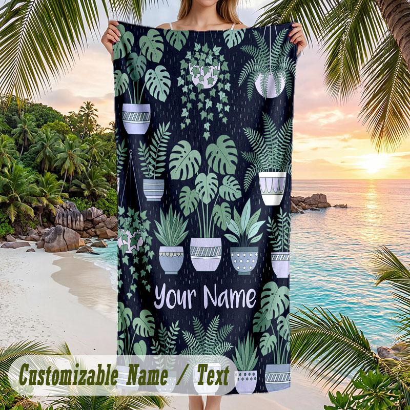 Bohemian Mandala Artwork Theme Quick Dry Beach Towel Custom Name Text Print Large Sand Resistant Towel Beach Vacation