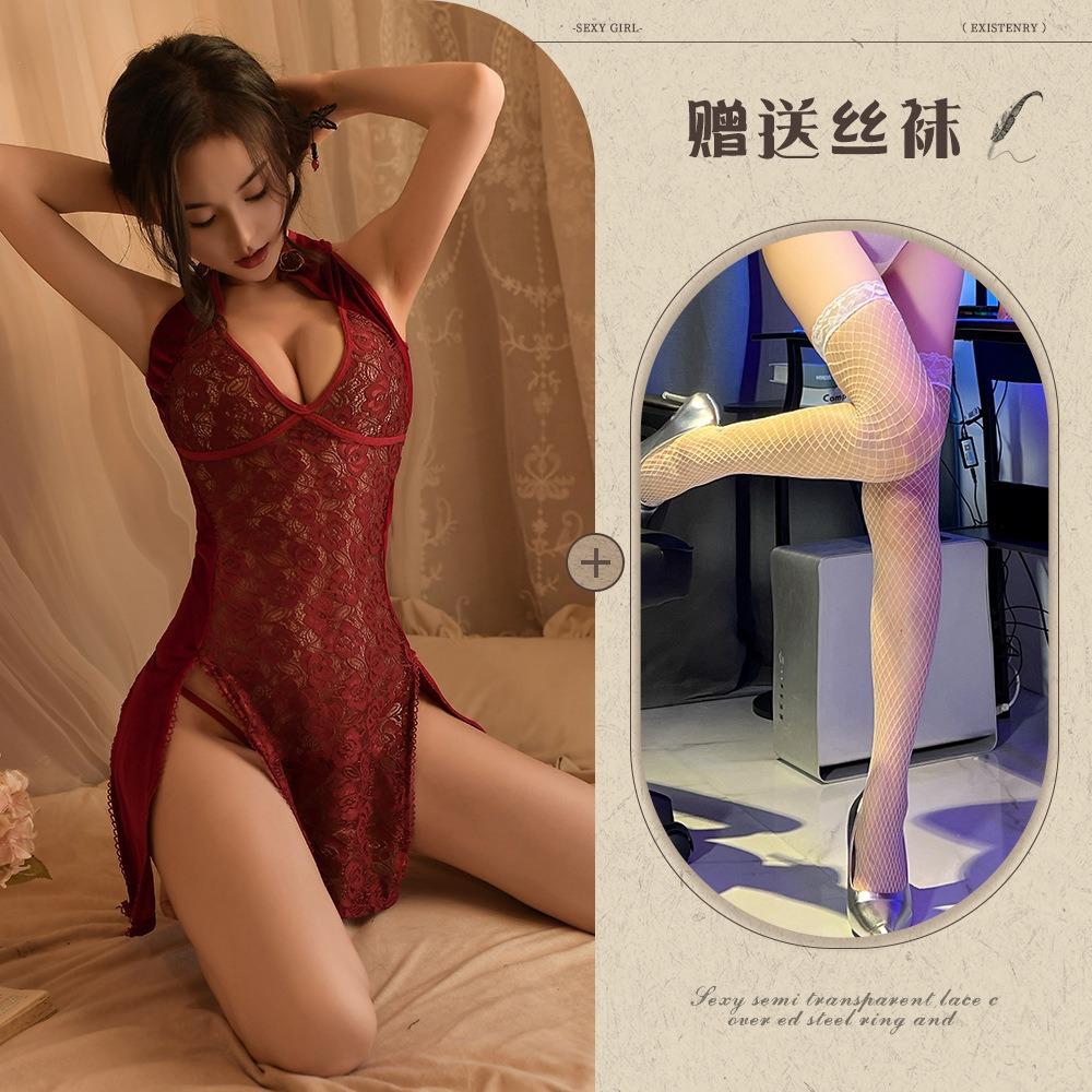 Sexy lingerie back strap sexy sexy hollowed out classical cheongsam uniform temptation pure desire