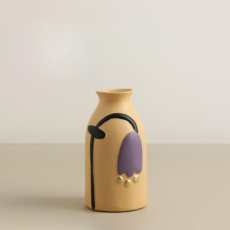 Handmade Art Deco Ceramic Tabletop Vase Creative Painted Flower Design Scratch Resistant Eco-Friendly Decorative Arrangement for