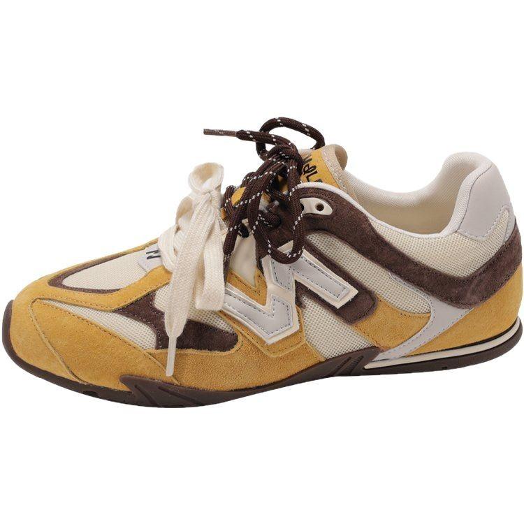 Doppelfarbiges Bandleder superweiche flache Sohle Deutsche Trainingsschuhe Damen 2025 Frühling neu vielseitiger Buchstabenfuß kleine Forrest Gump Sportschuhe